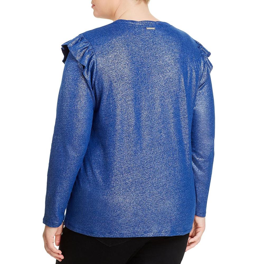 MICHAEL Michael Kors Womens Blue Linen Blend Top Blouse Shirt Plus NWOT - Picture 2 of 3